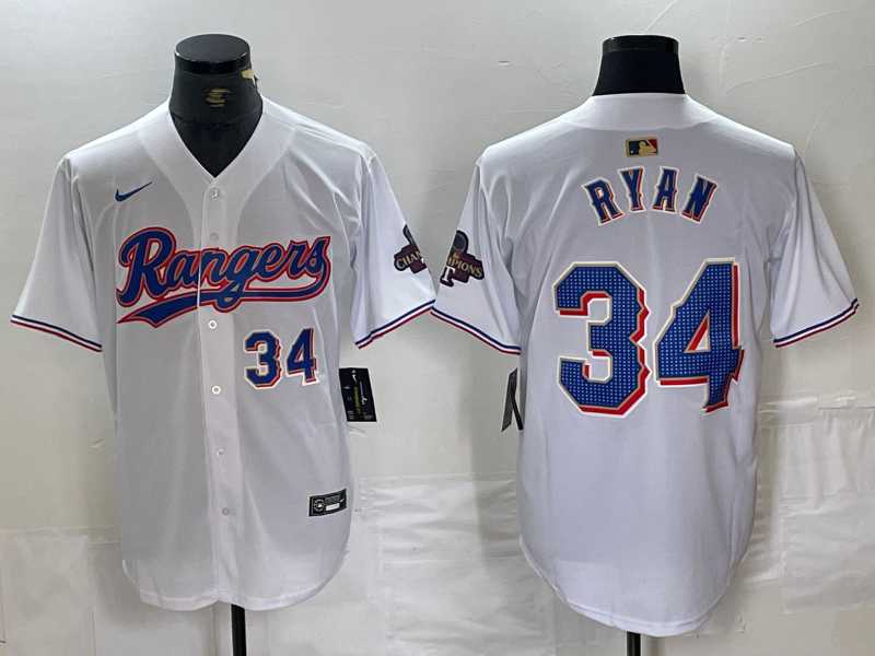 Mens Texas Rangers #34 Nolan Ryan Number White 2024 Gold Collection Limited Cool Base Jerseys